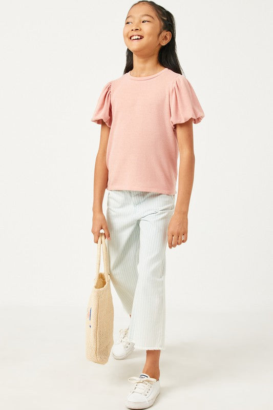 Pink Puff Sleeve Knit Tee Shirt – XOXO Kids Co.